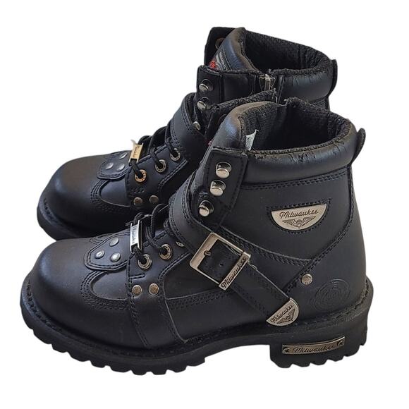 Milwaukee Motorcycle Men's Black Road Captain Boots SZ 7 - Picture 3 of 11